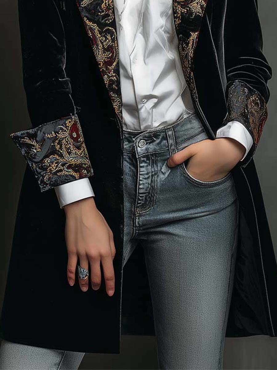 Blazer entallado con estampado barroco negro