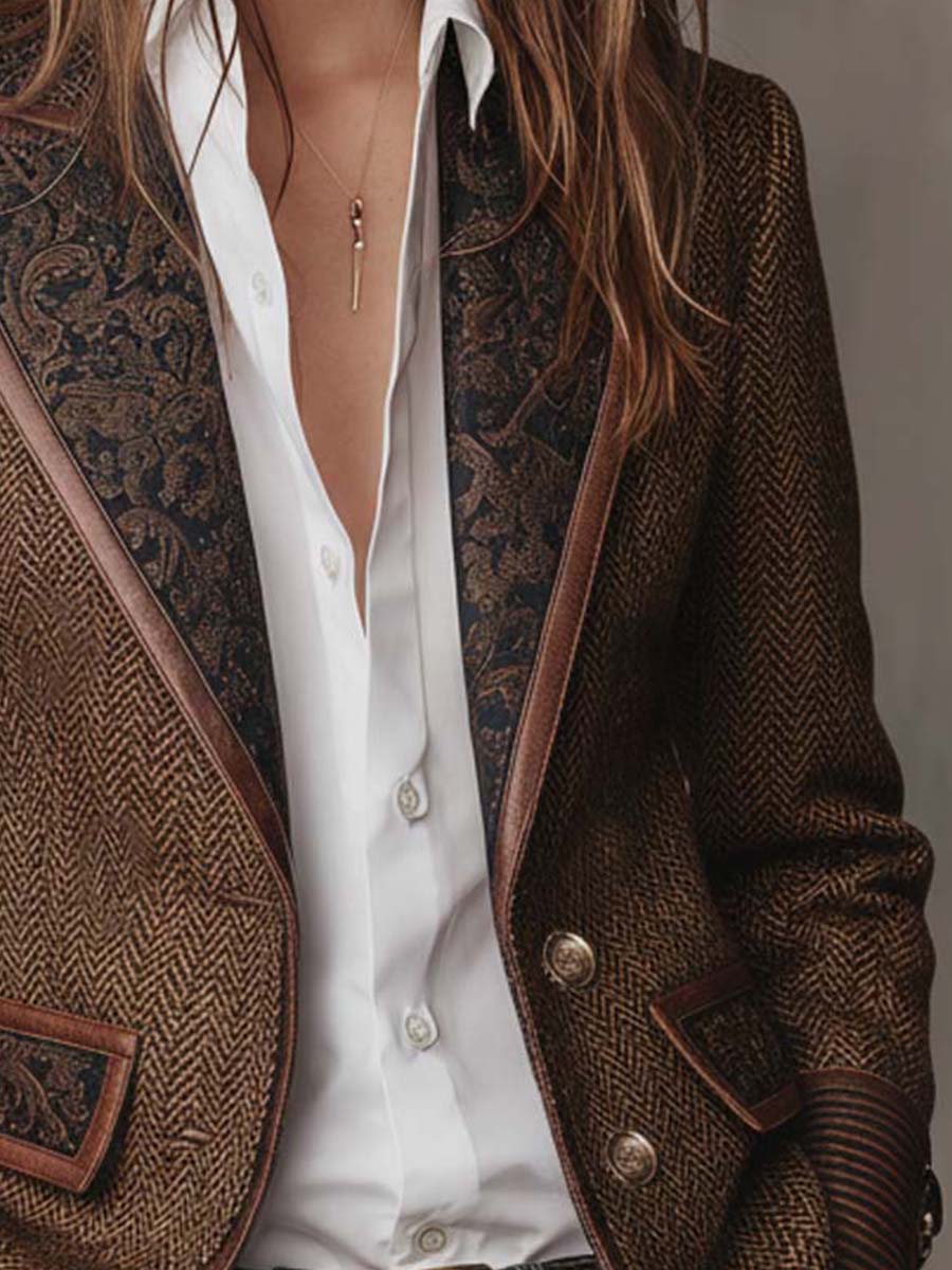 Blazer con canesú y estampado de espiga