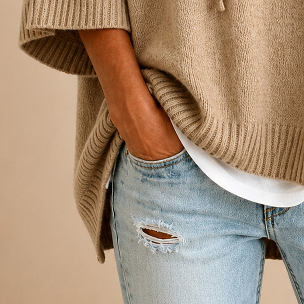 Poncho 100% lana de Cashmere con capucha + bolso de regalo