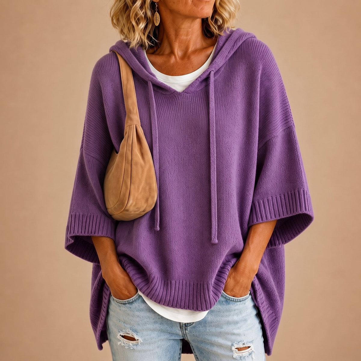 Poncho 100% lana de Cashmere con capucha + bolso de regalo