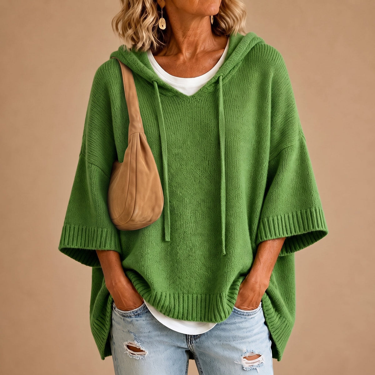 Poncho 100% lana de Cashmere con capucha + bolso de regalo