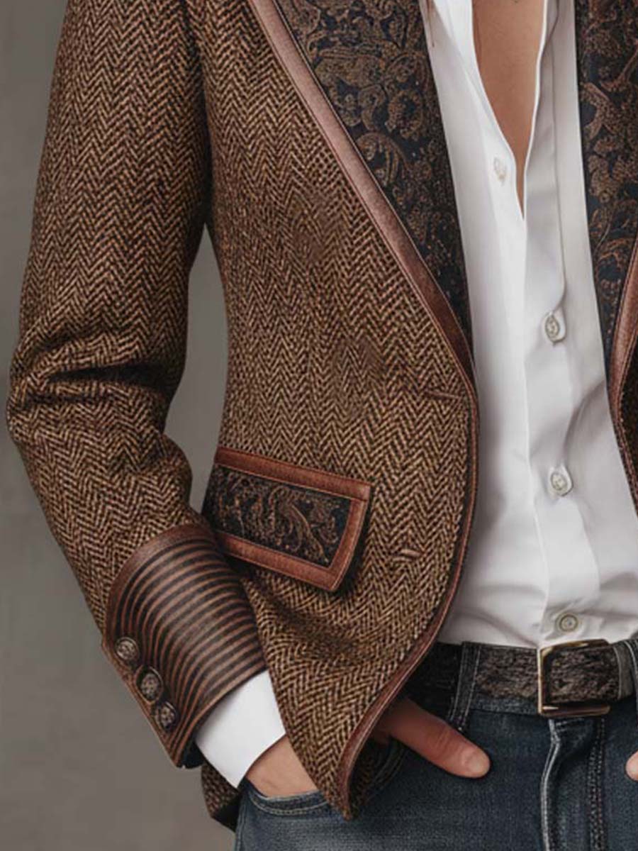 Blazer con canesú y estampado de espiga