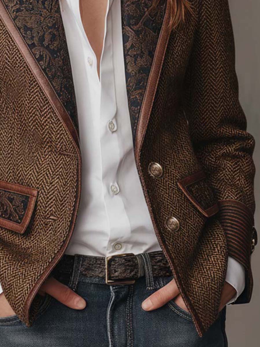 Blazer con canesú y estampado de espiga