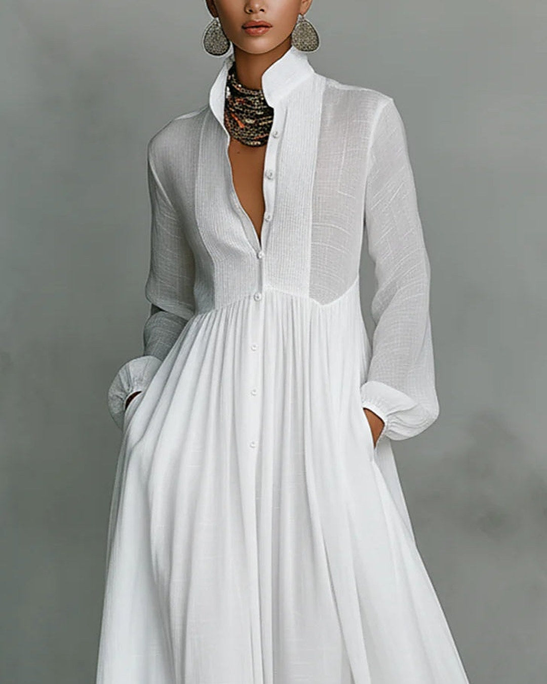 Vestido largo cuello mao