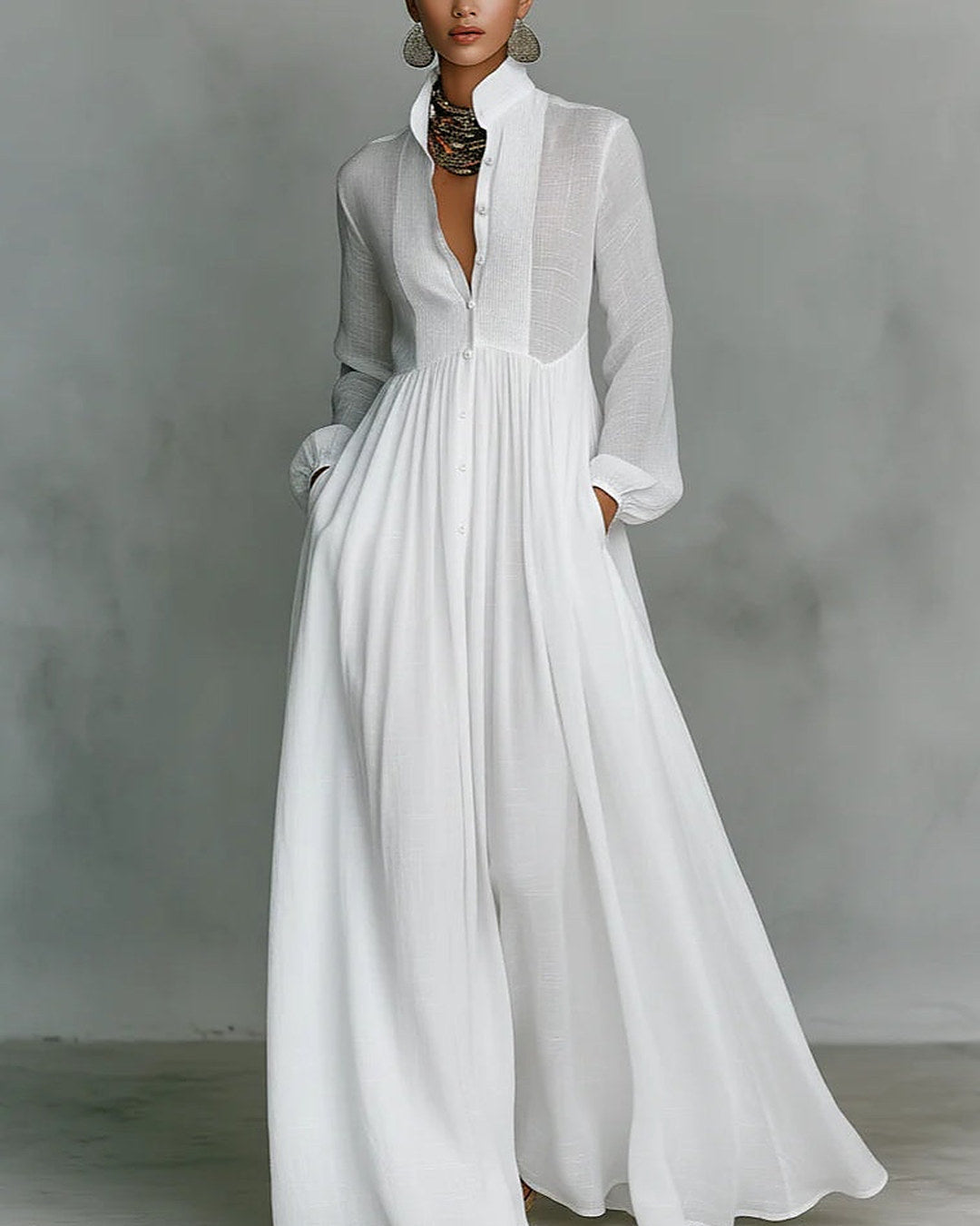 Leonor · Vestido largo de cuello mao