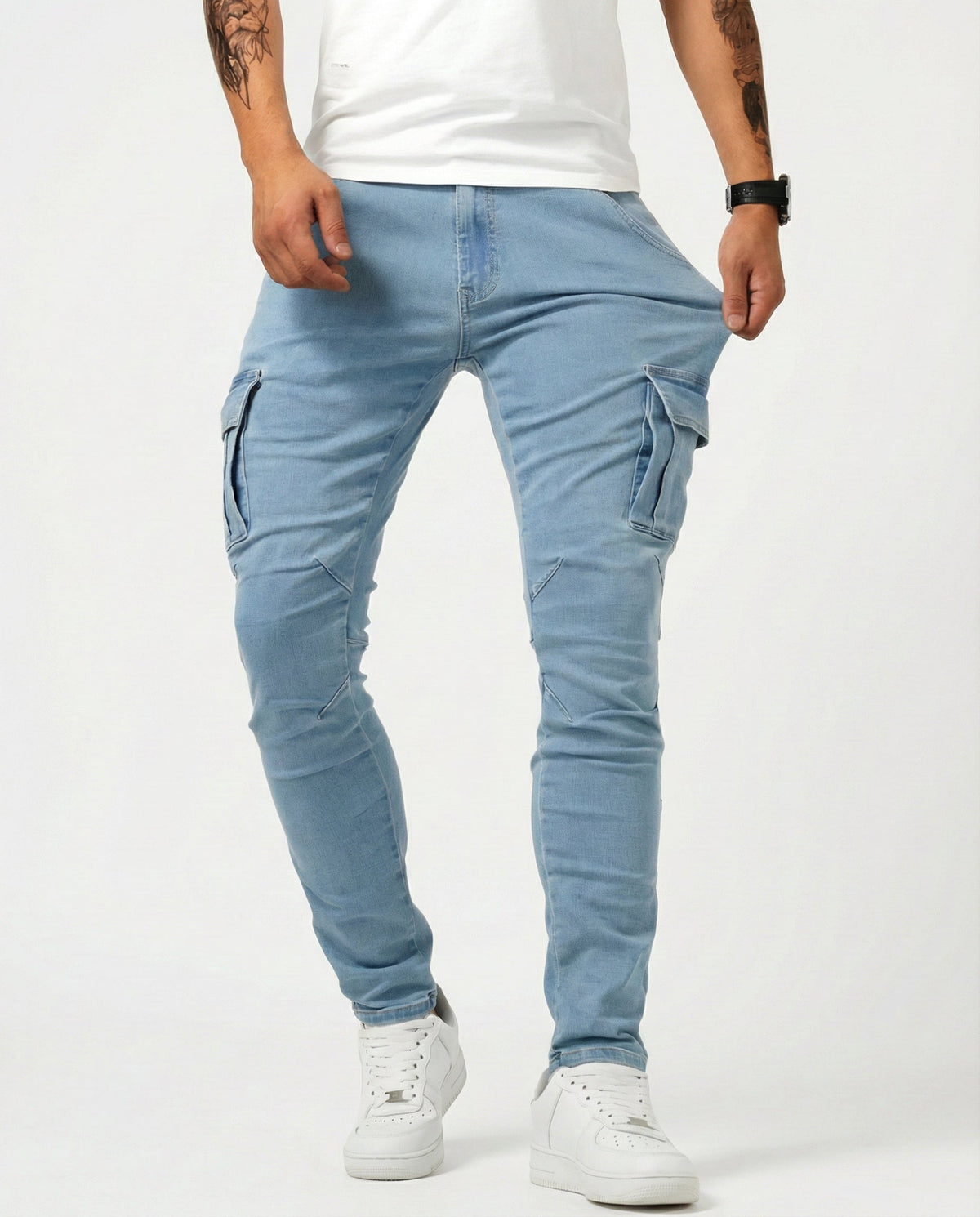 Marcos · Pantalón cargo elástico marino