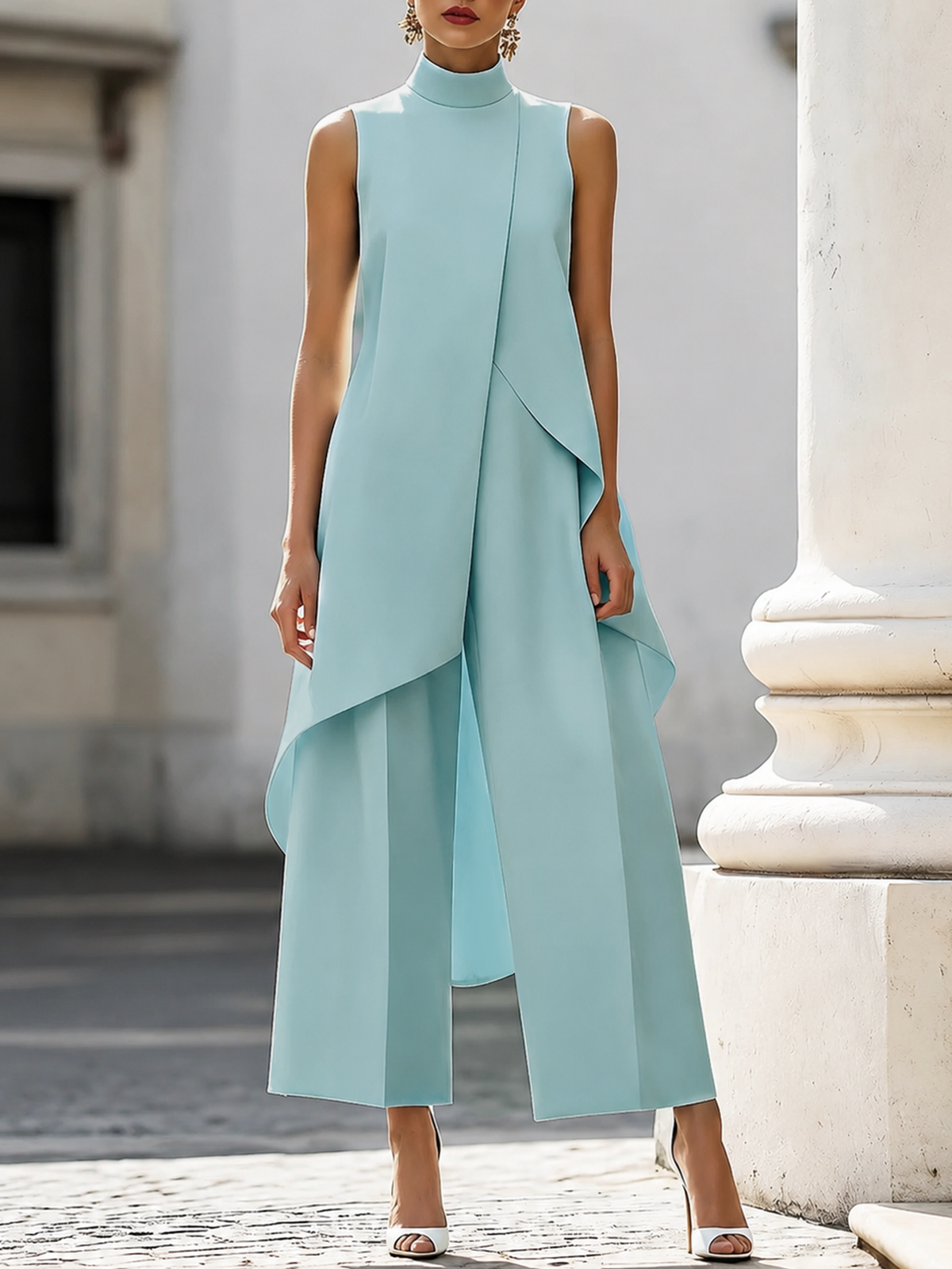 Conjunto de cuello alto y pantalón palazzo