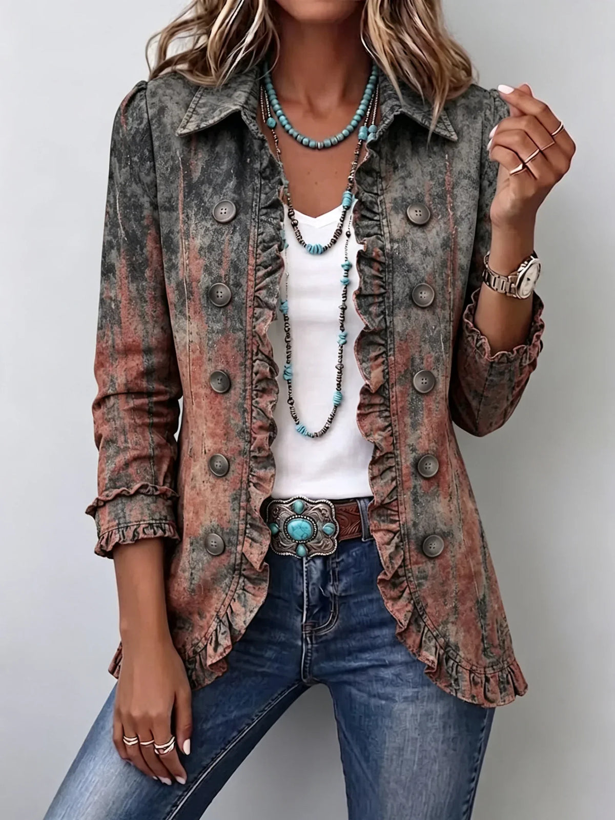 Chaqueta degradado texturizado con volantes