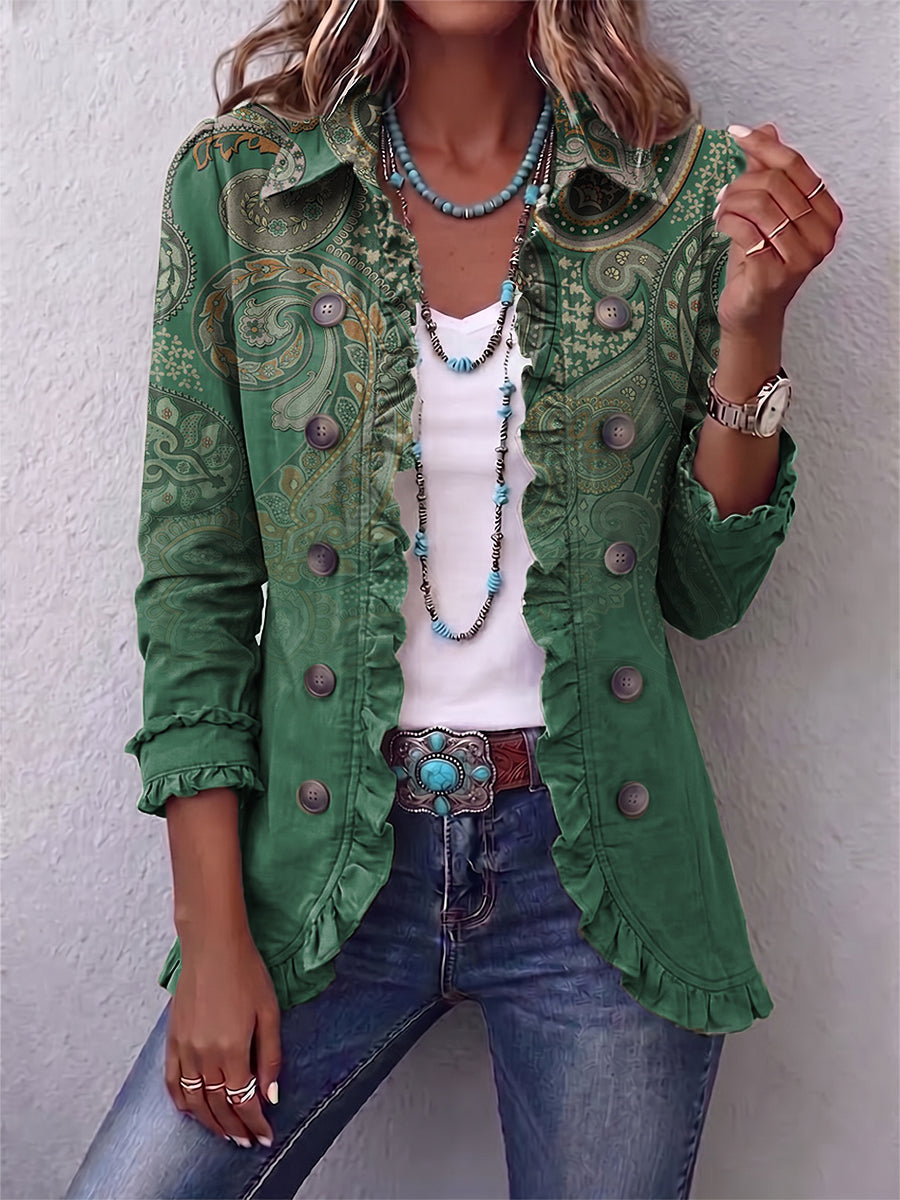 Chaqueta cachemira verde con volantes