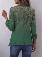 Teodora · Chaqueta de cachemira verde con volantes