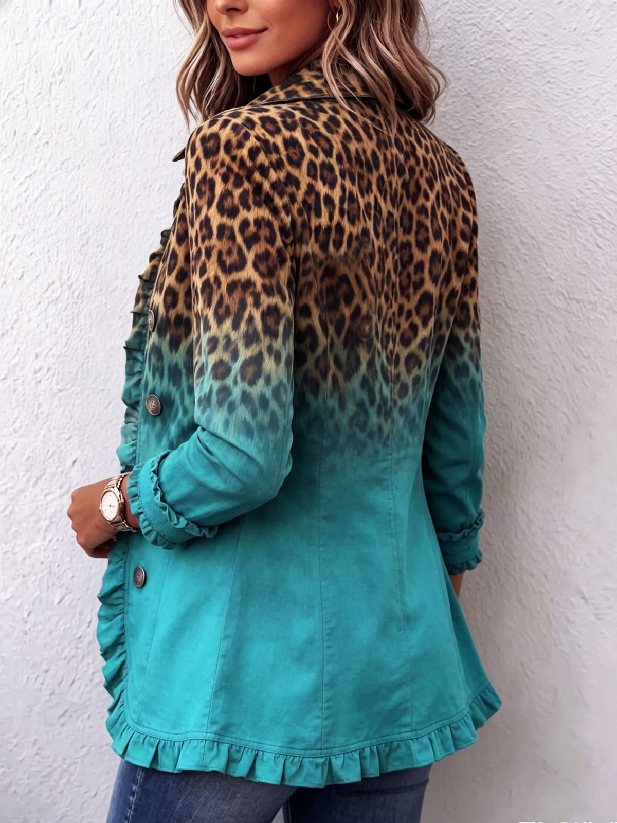 Chaqueta blazer leopardo degradado con volantes