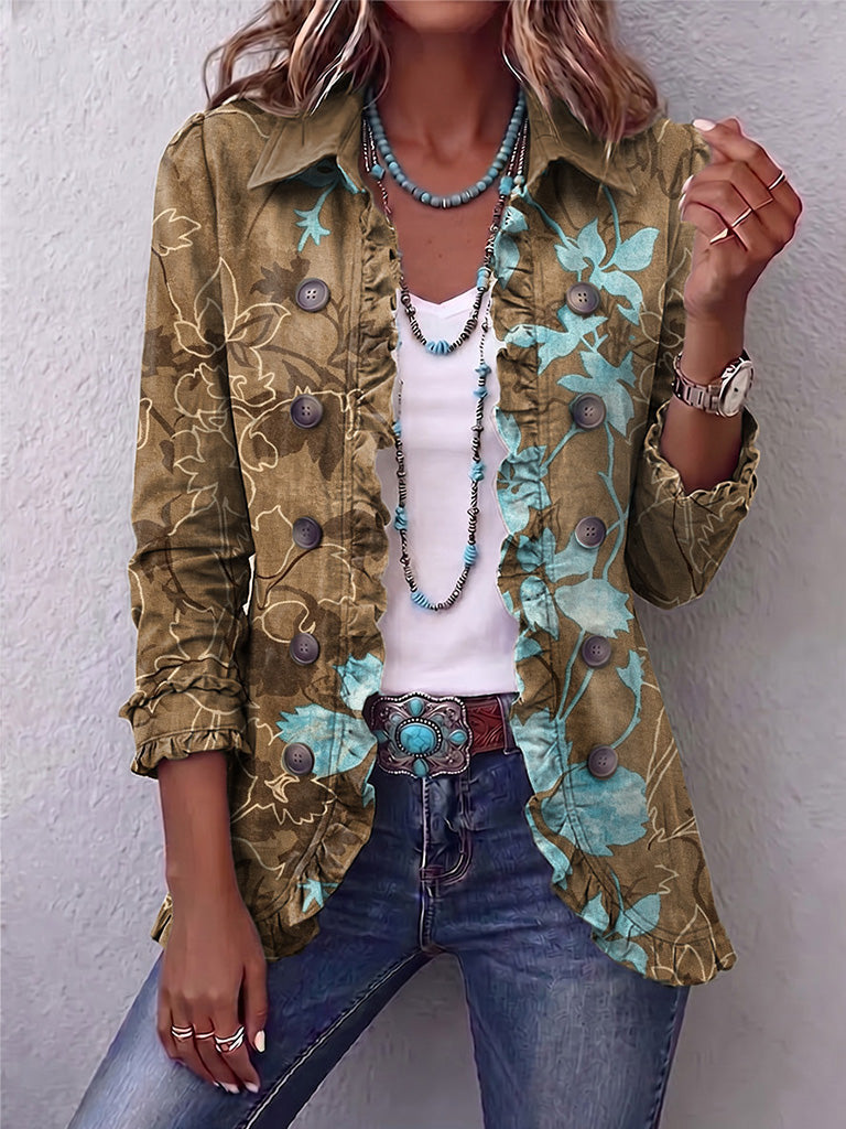 Chaqueta floral degradado con volantes