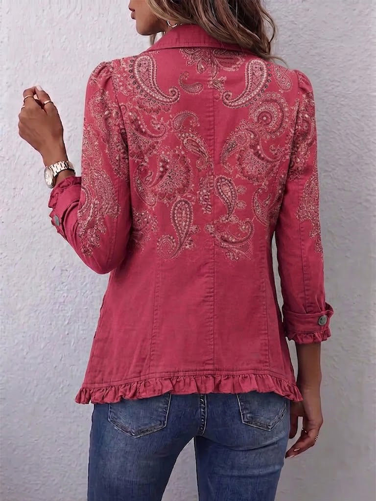 Milagros · Chaqueta de cachemira rosa con volantes