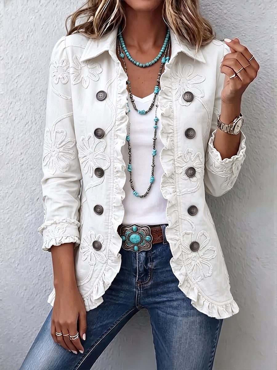 Emilia · Chaqueta bordada marfil con volantes