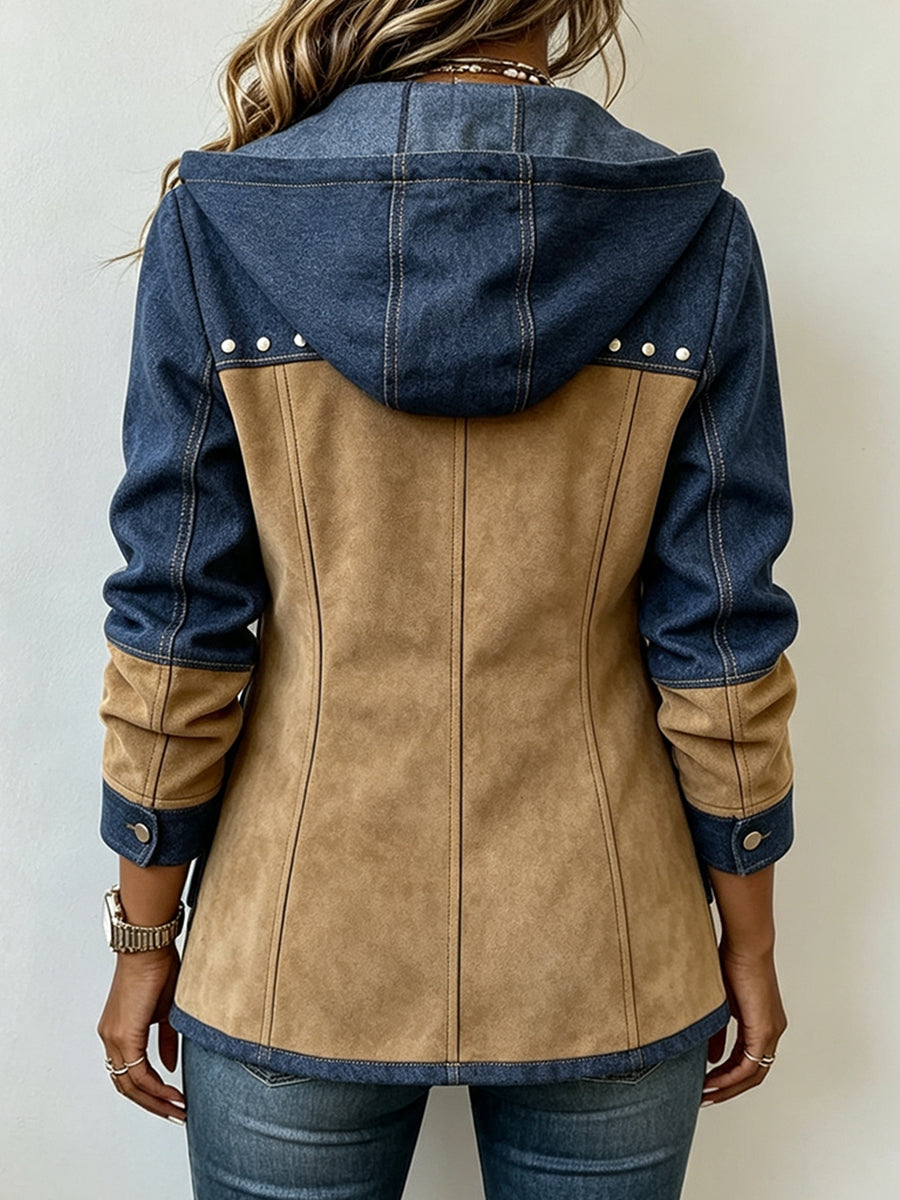 Valeria · Chaqueta con capucha marino y camel