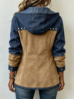 Valeria · Chaqueta con capucha marino y camel