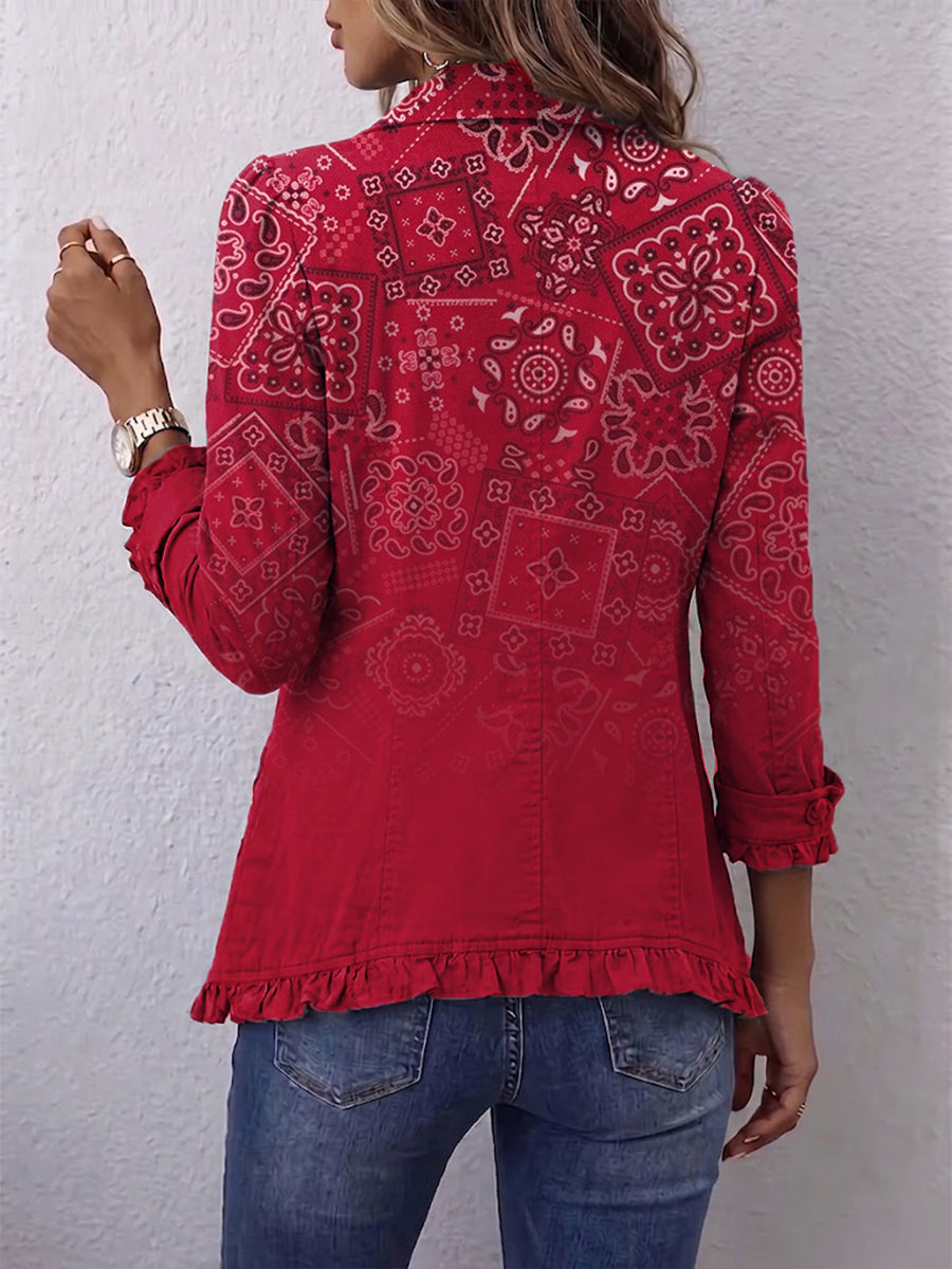 Leocadia · Chaqueta de cachemira roja con volantes